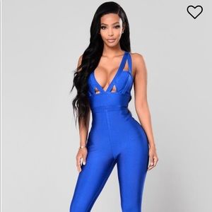 FashionNova Shivia Jumpsuit Size: Large (Blue)